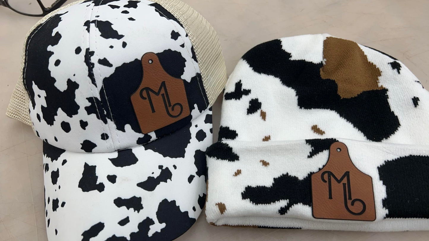 Cow print hat or beanie