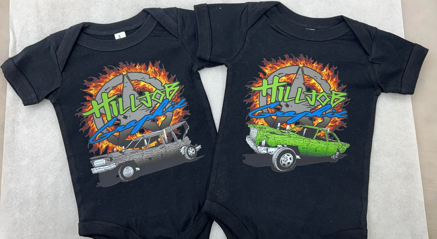 Hilljob Graphix toddlers and infants onesies and shirts