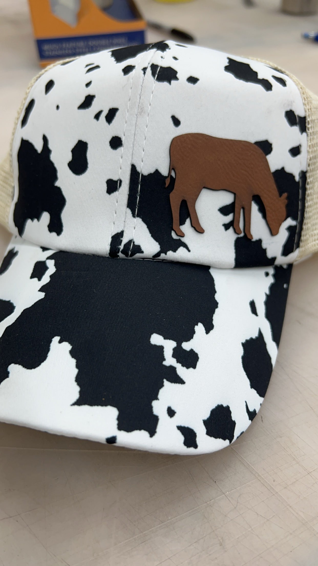 Cow print hat or beanie