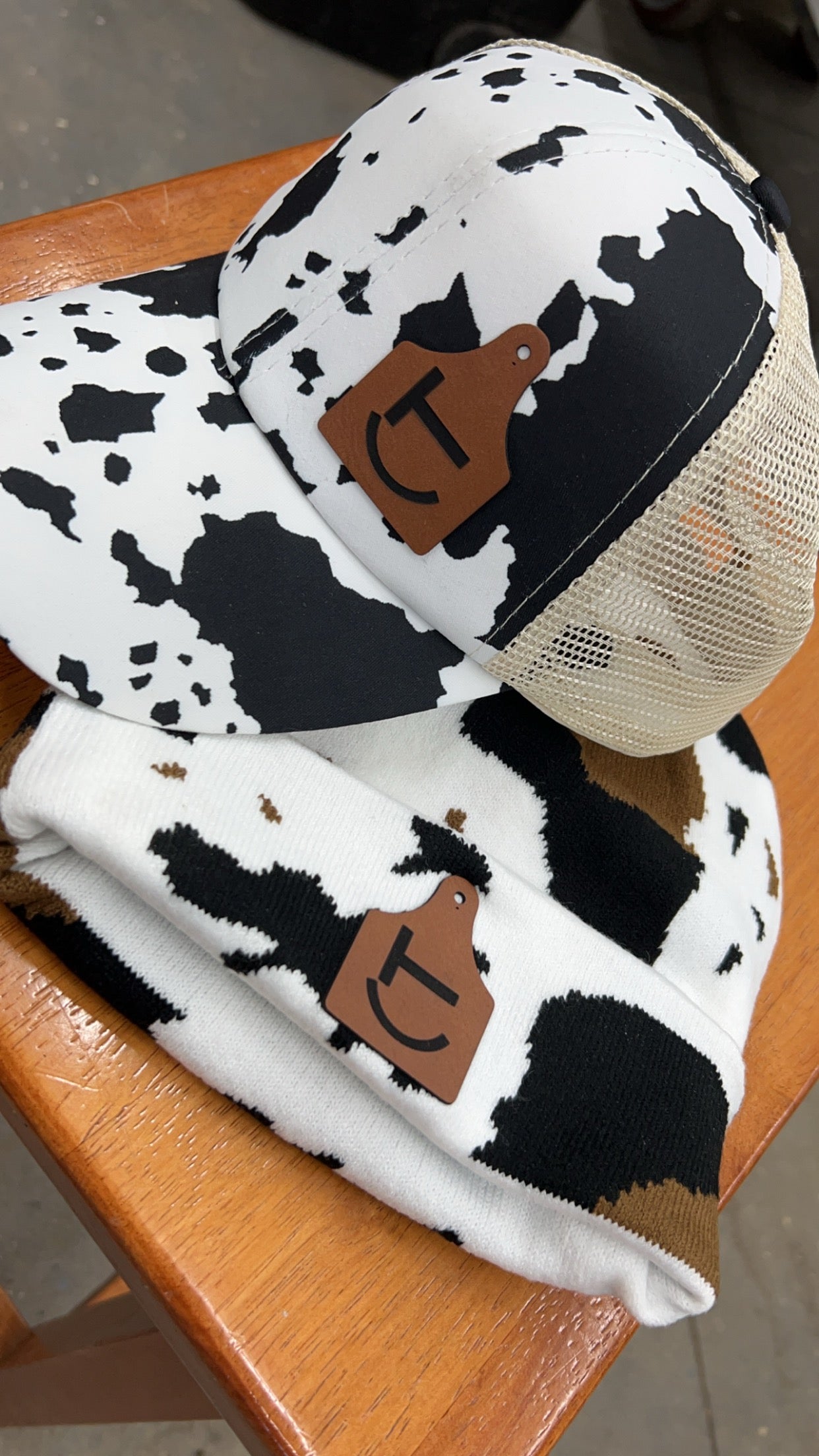 Cow print hat or beanie